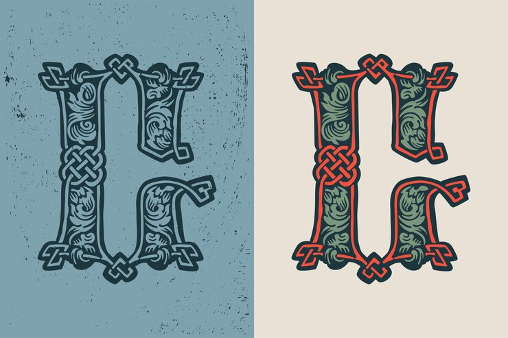 Vector logotipo de letra g en estilo de líneas de nudos medievales icono de capitular de color tenue emblema bárbaro grabado
