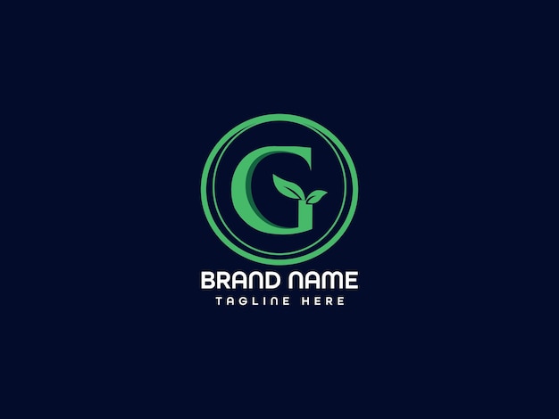 Logotipo de letra g verde con una hoja y un vector de hoja