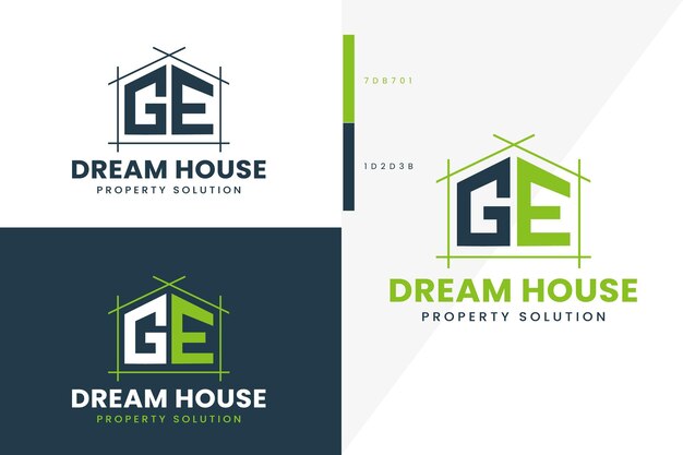 Logotipo de la letra GE Monogram Vector premium de estilo inmobiliario