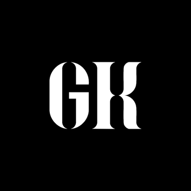 El logotipo de la letra GK, con la letra inicial GK en mayúsculas, el logotipo del monograma en blanco, el diseño del logotipo GK, el diseño de GK G Kx9