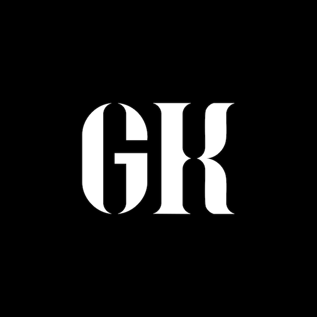 Vector el logotipo de la letra gk, con la letra inicial gk en mayúsculas, el logotipo del monograma en blanco, el diseño del logotipo gk, el diseño de gk g kx9