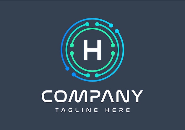 Logotipo de la letra H colores verde y azul, tecnología y vector de logotipo de conexión de punto abstracto digital