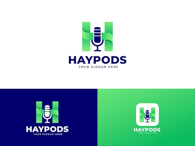 Logotipo de la letra H y diseño de elemento de icono de micrófono con concepto de degradado moderno para símbolo de podcast