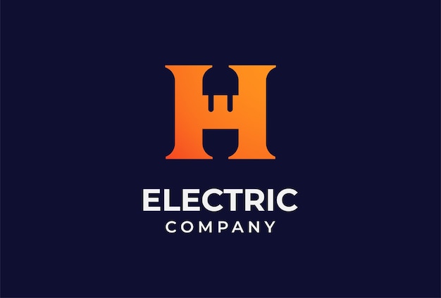 Logotipo de la letra H con ilustración de vector de combinación de enchufe eléctrico