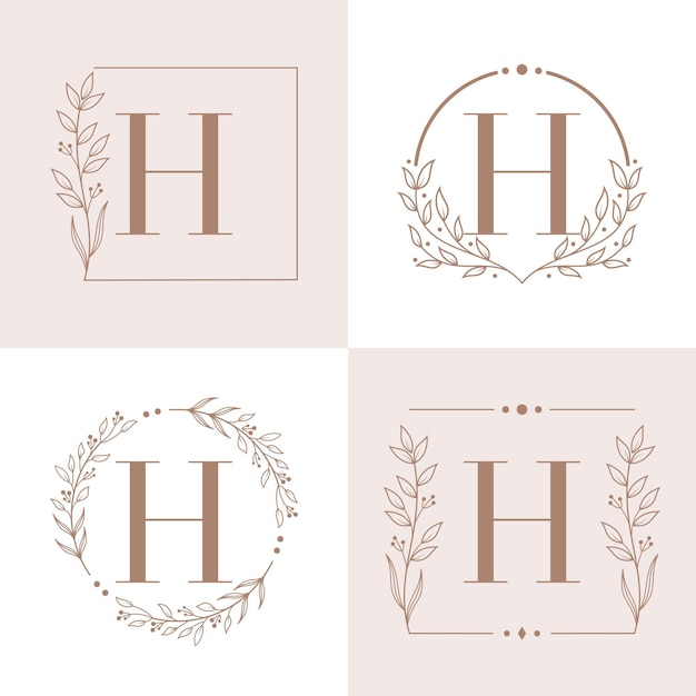 Logotipo de la letra H con plantilla de fondo de marco floral