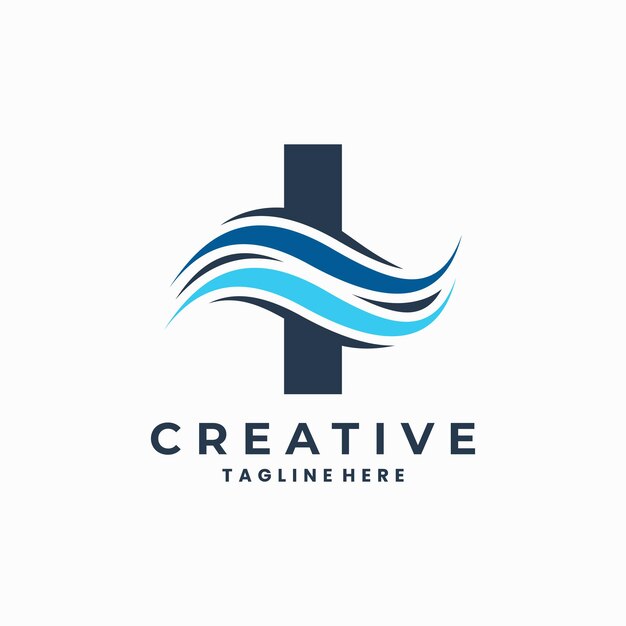 Logotipo de la letra I con concepto de combinación de signos de agua de onda abstracta