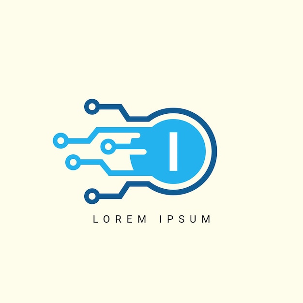 Logotipo de la letra I Símbolo de forma de círculo de color verde y azul Tecnología de conexión de puntos abstractos digitales
