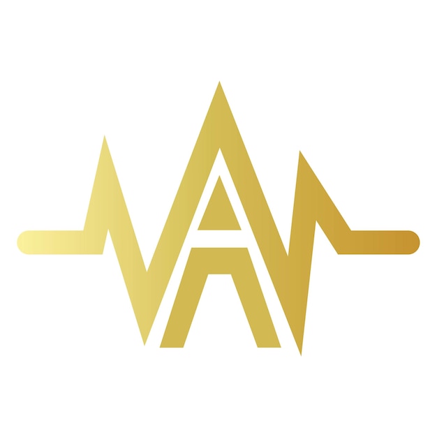 Un logotipo con una letra con icono de latido cardíaco con un gradiente de color dorado de calidad superior
