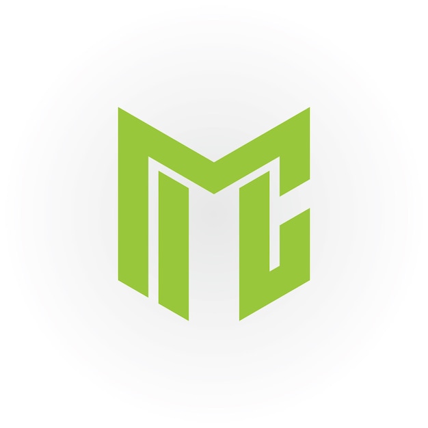 Logotipo de letra inicial abstracta MC o CM en color verde aislado en fondo blanco