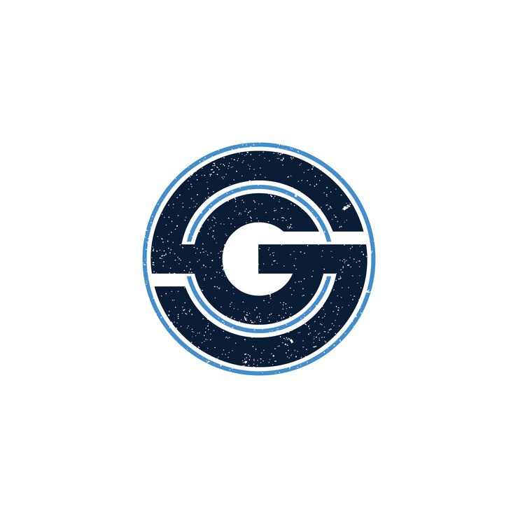 Vector logotipo de letra inicial abstracta s y g en color azul profundo aislado en fondo blanco