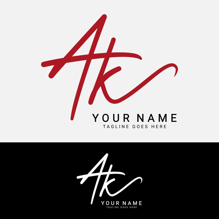 Vector el logotipo de la letra inicial ak alfabeto ak firma manuscrita