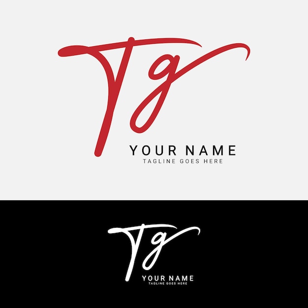 Logotipo de la letra inicial del alfabeto de la firma escrita a mano de TG