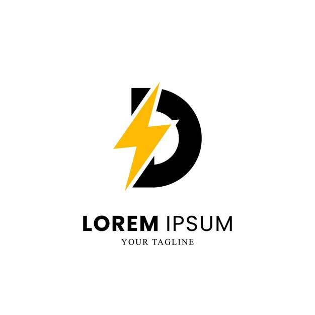 Logotipo de la letra inicial D plana combinado con el icono del relámpago Thunder Bolt