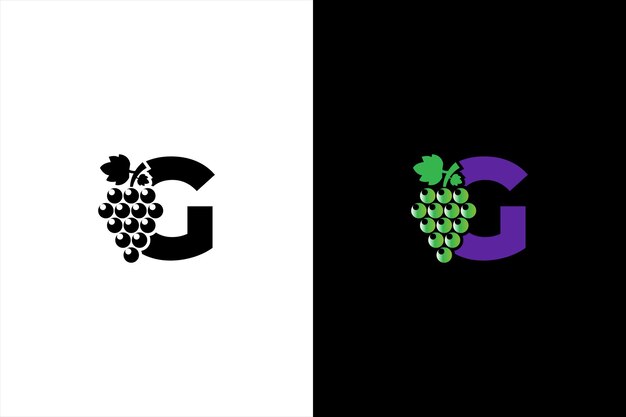 Logotipo de la letra inicial G Letra G moderna y simple para el diseño del logotipo del símbolo de la uva con hojas verdes