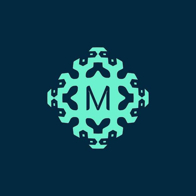 Logotipo de la letra inicial M Un emblema dinámico de la ciencia, la salud y la innovación