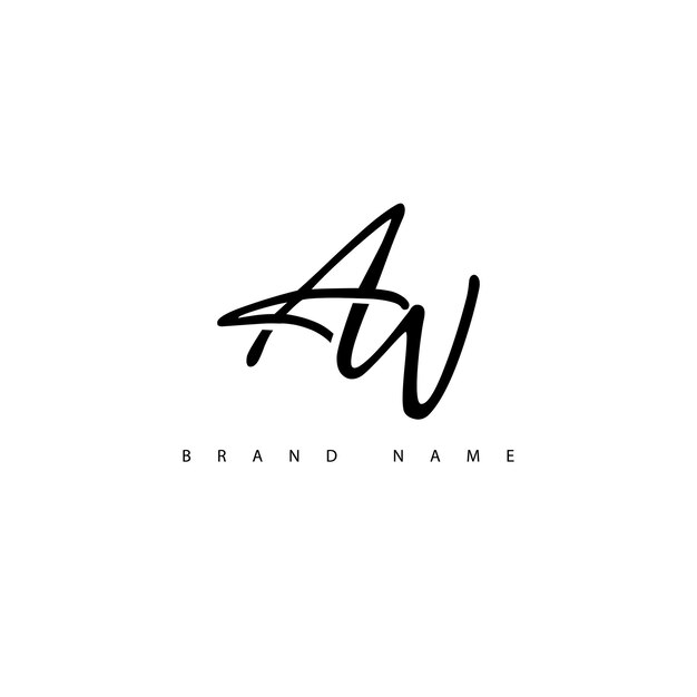 Logotipo de letra inicial marca AW monoline