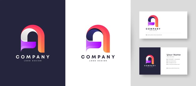 Logotipo de letra A inicial minimalista y colorido plano con plantilla de diseño de tarjeta de visita premium