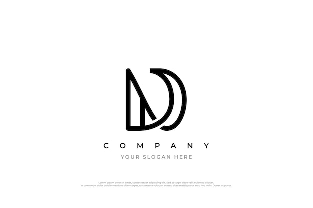 Logotipo de letra inicial ND o vector de diseño de logotipo DN