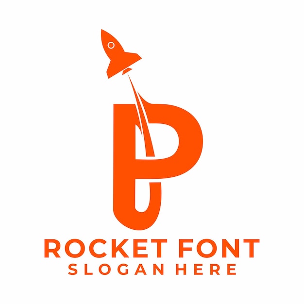 Logotipo de la letra inicial P combinado con el vector de cohete volador plantilla de vector de identidad de inicio del logotipo