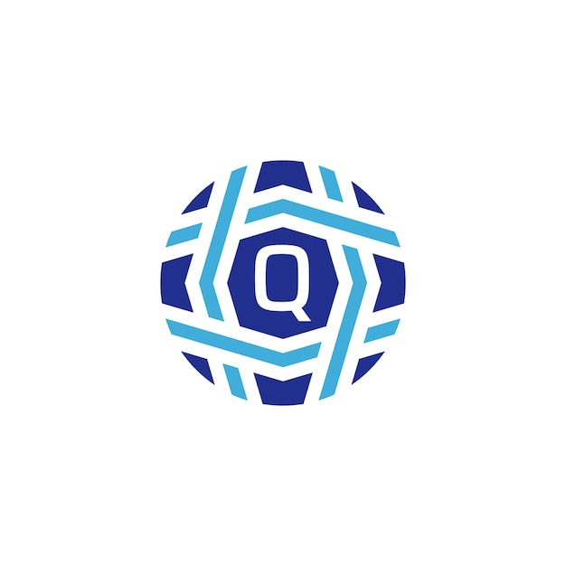 Logotipo de la letra inicial Q esfera Simboliza la conectividad global