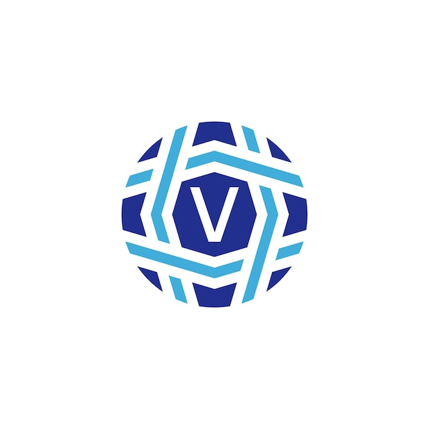 Logotipo de la letra inicial V de la esfera Simboliza la conectividad global