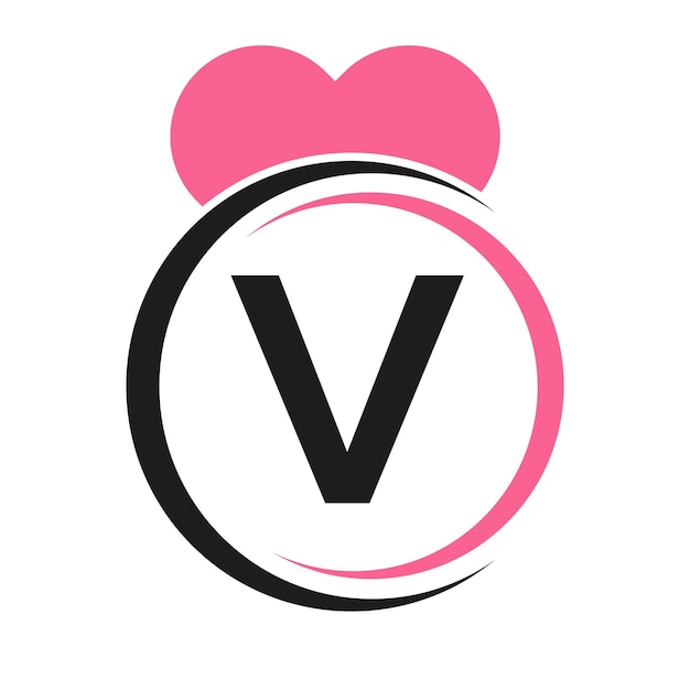Logotipo de la letra inicial V con icono de amor o signo de corazón en una plantilla vectorial de estilo moderno