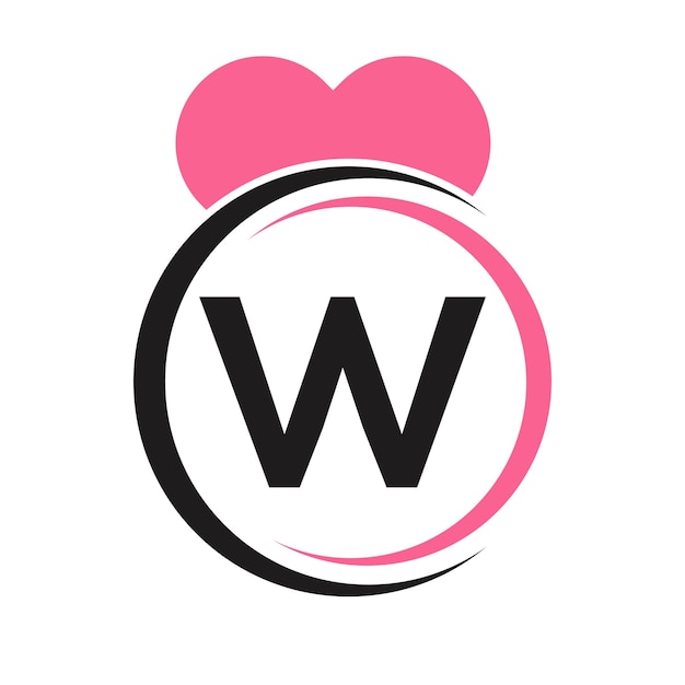 Logotipo de la letra inicial W con icono de amor o signo de corazón en una plantilla vectorial de estilo moderno
