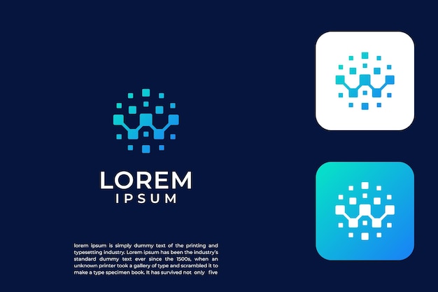 Logotipo de la letra inicial W Símbolo moderno para la tecnología digital con molécula de punto y diseño abstracto