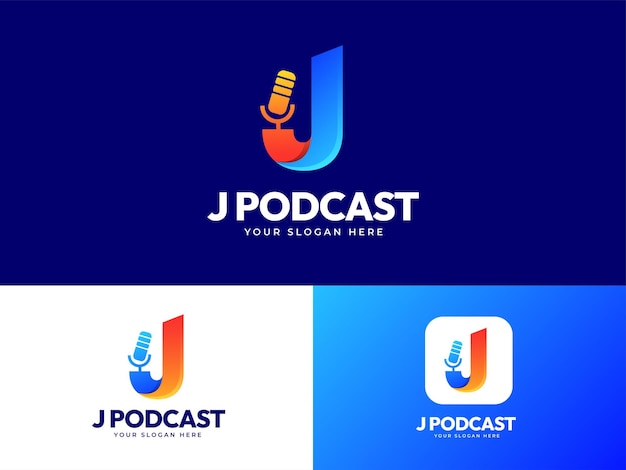 Logotipo de letra j y diseño de elemento de icono de micrófono con concepto de degradado moderno para símbolo de podcast