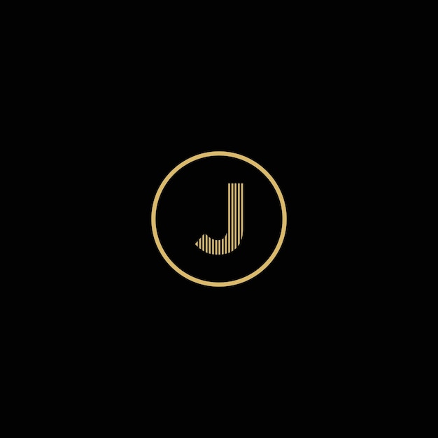 Logotipo de letra J de oro simple con círculos y fondo negro