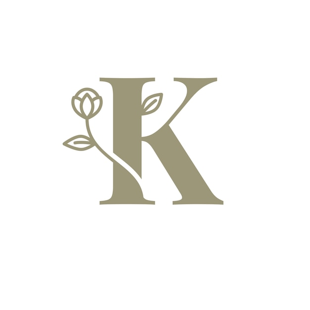 Vector el logotipo de la letra k del alfabeto floral botánico