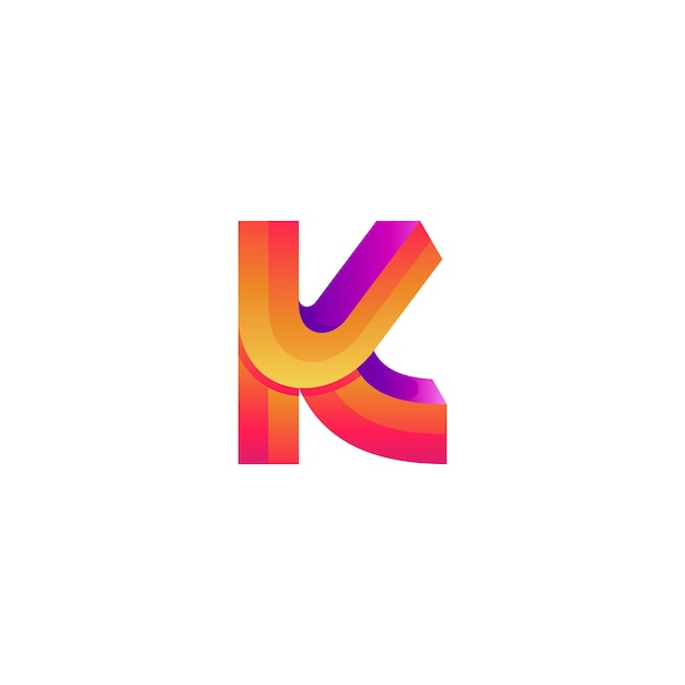 Logotipo de la letra K con estilo de diseño de color gradiente 3D