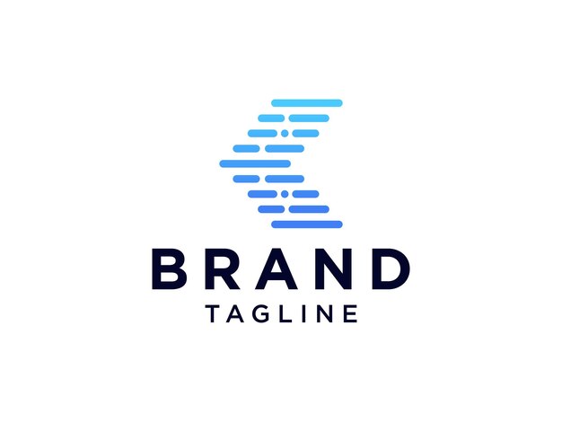 Logotipo de letra K inicial geométrica azul. Utilizable para Negocios, Arquitectura, Construcción.