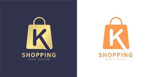 Logotipo de letra k minimalista con concepto de tienda online y compras