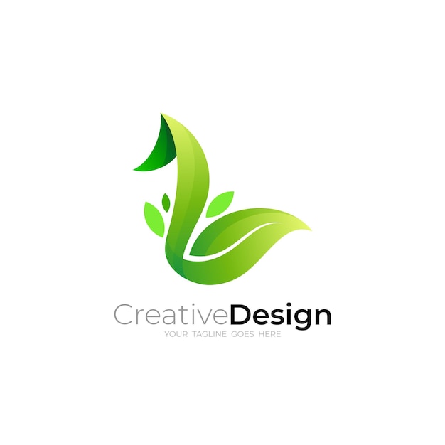 Logotipo de la letra L y el logotipo de la hoja diseño de árbol de color verde natural
