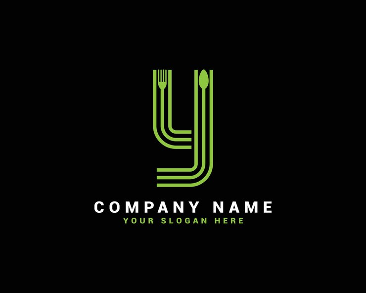Vector logotipo de la letra y, logotipo de la letra de alimentos y, logotipo de la letra de la cuchara y