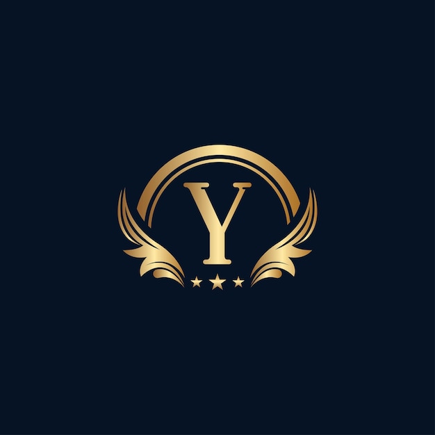 logotipo de la letra Y de lujo estrella de oro real