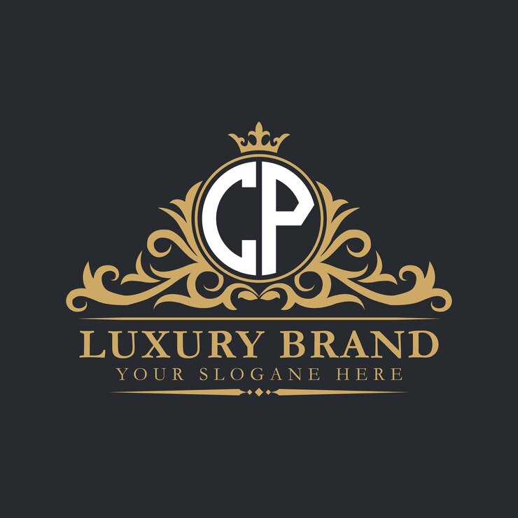 Vector logotipo de letra de lujo con monograma caligráfico inicial de la corona