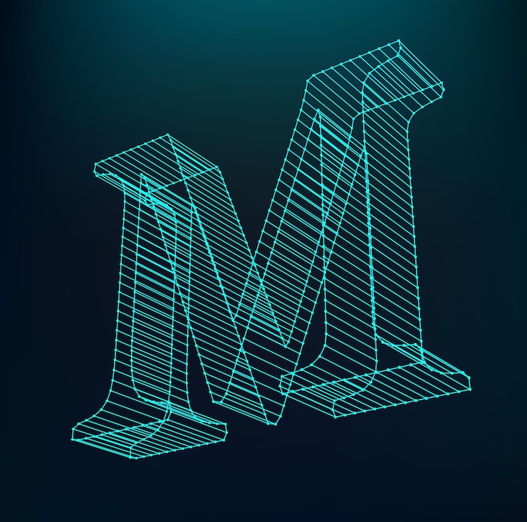 Vector logotipo de la letra m. alfabeto de neón