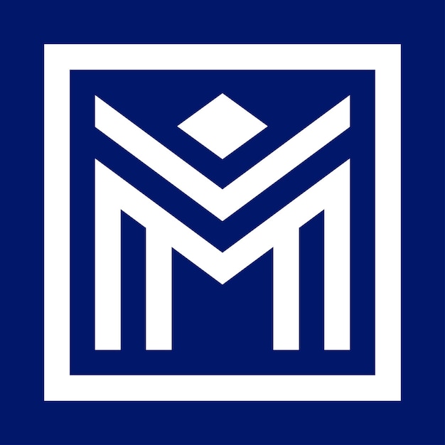 logotipo letra m blanco com fondo azul