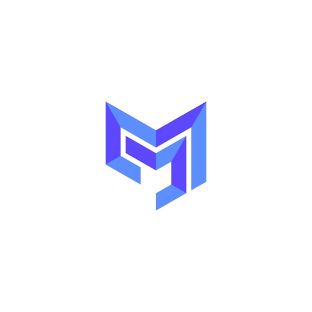 logotipo de la letra m con combinación de escudo en estilo de diseño de color azul