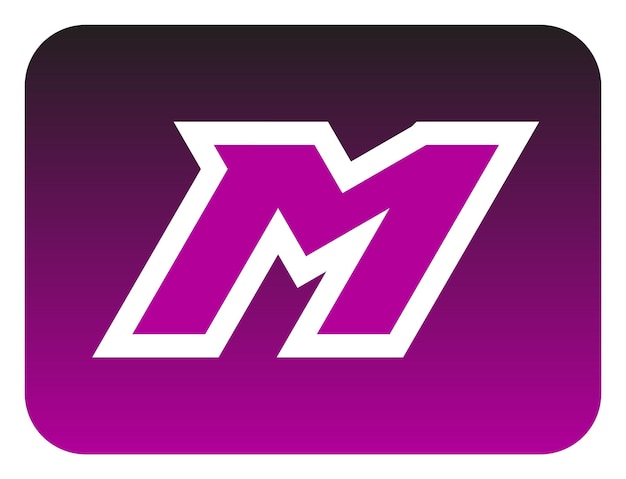 El logotipo de la letra M inclinada en negrita con esquinas afiladas está hecho de una forma básica de triángulo