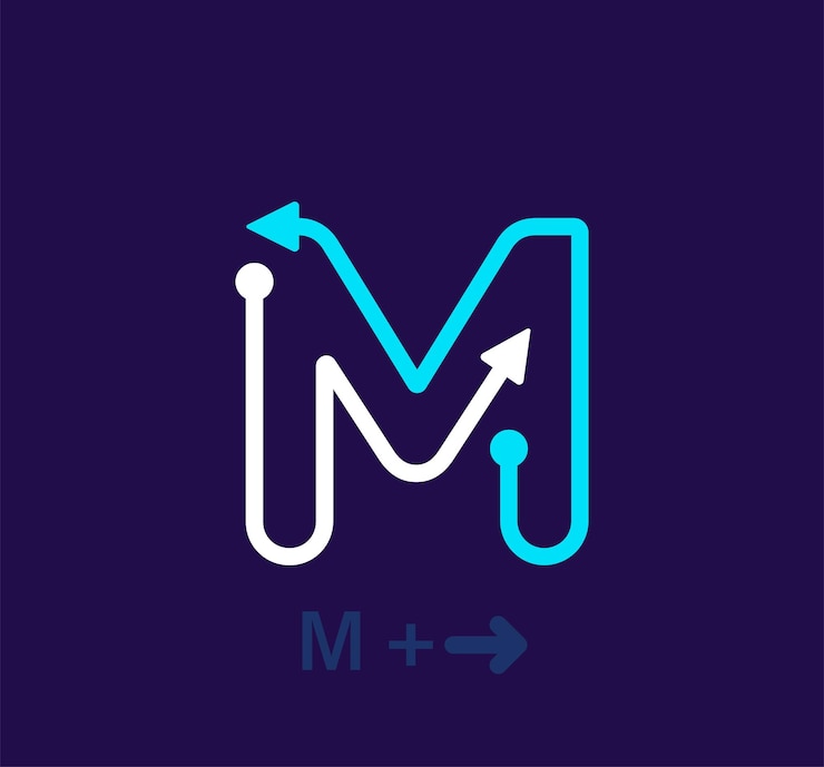 Vector logotipo de la letra m lineal. logotipo único. carta abstracta objetivo de flecha giratoria simple