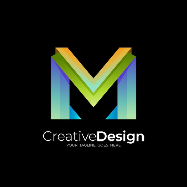 Vector logotipo de la letra m simple con diseño de estilo colorido