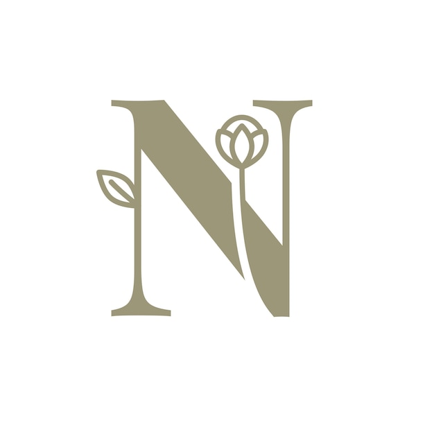 El logotipo de la letra N del alfabeto floral botánico