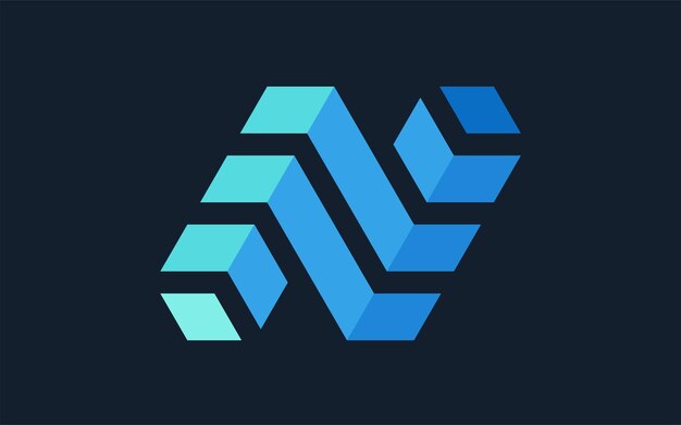 El logotipo de la letra N cúbica azul 3D