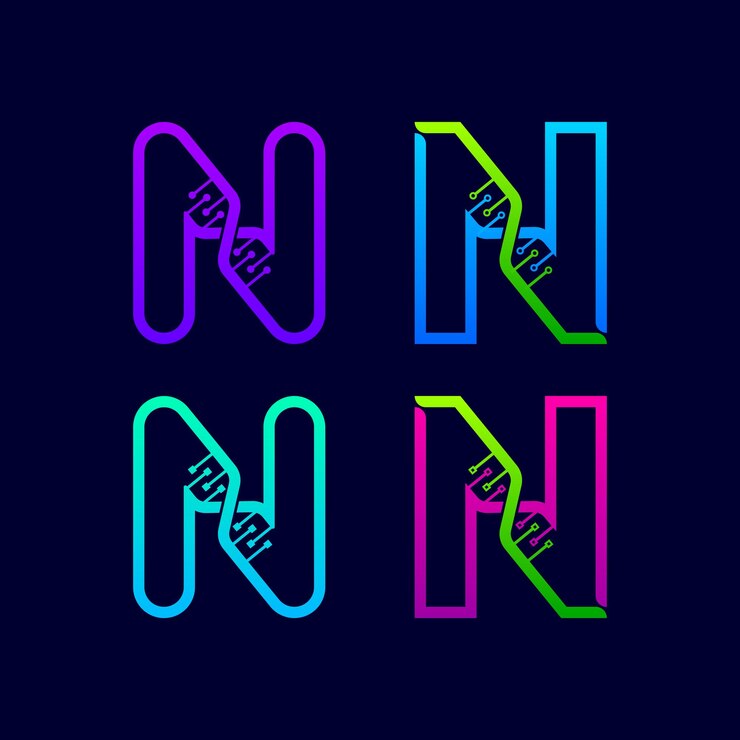 Vector logotipo de la letra n con estructura de adn genético y concepto de puntos de línea para science laboratory company