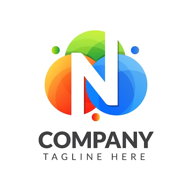 Logotipo de la letra N con fondo de círculo colorido para industria creativa, web, negocios y empresa