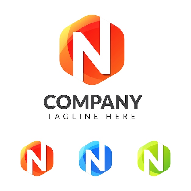 Logotipo de la letra N con forma de geometría colorida