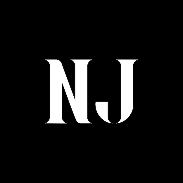 El logotipo de la letra N J, la letra inicial NJ, el monograma en mayúsculas, el logotipo de color blanco NJ, el diseño de N J, NJ N J.